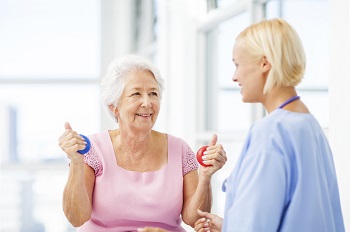 senior woman doing physical therapy