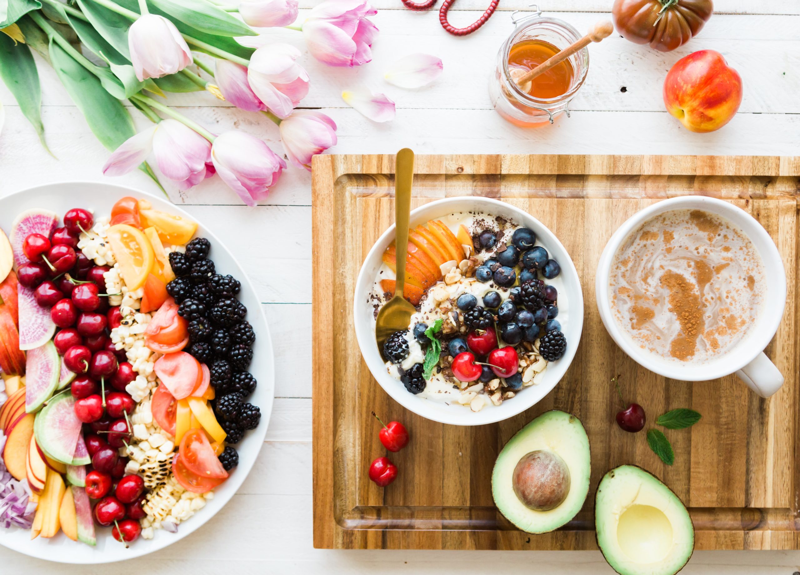 top view photo of nutritious and brightly colored foods