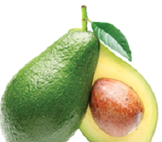 ripe avocado with seed and stem