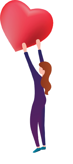 clipart of young woman holding up a heart