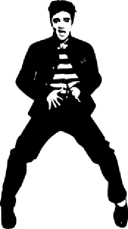 black and white image of Elvis Presley dancing on white background