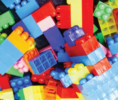 close up of large colorful Lego blocks