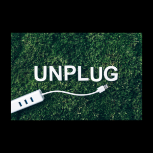 Image from canva of a multi plug outlet with the word "unplug"