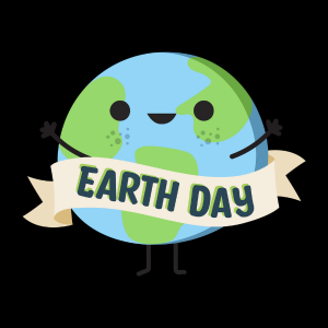 clip art image of earth with a ribbon going across that says earth day